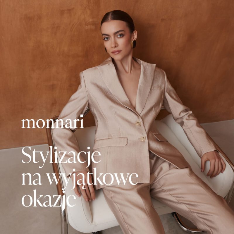 Na zdjęciu widoczna jest kobieta w eleganckiej stylizacji marki Monnari, prezentująca propozycję idealną na wyjątkowe okazje.